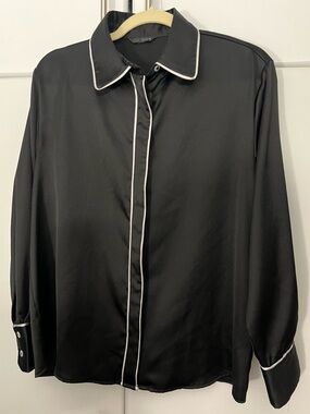 Zara contrast trim satin button up blouse